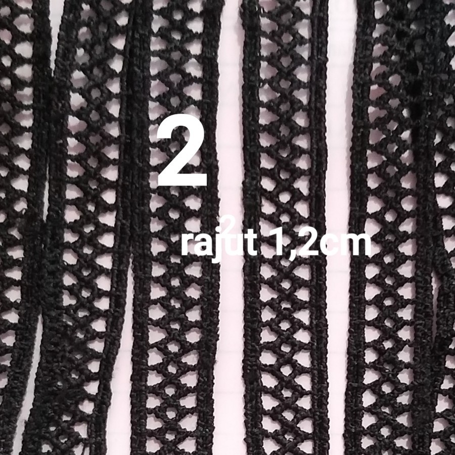 renda rajut warna hitam lebar 1,2cm harga per 15y - hitam 2