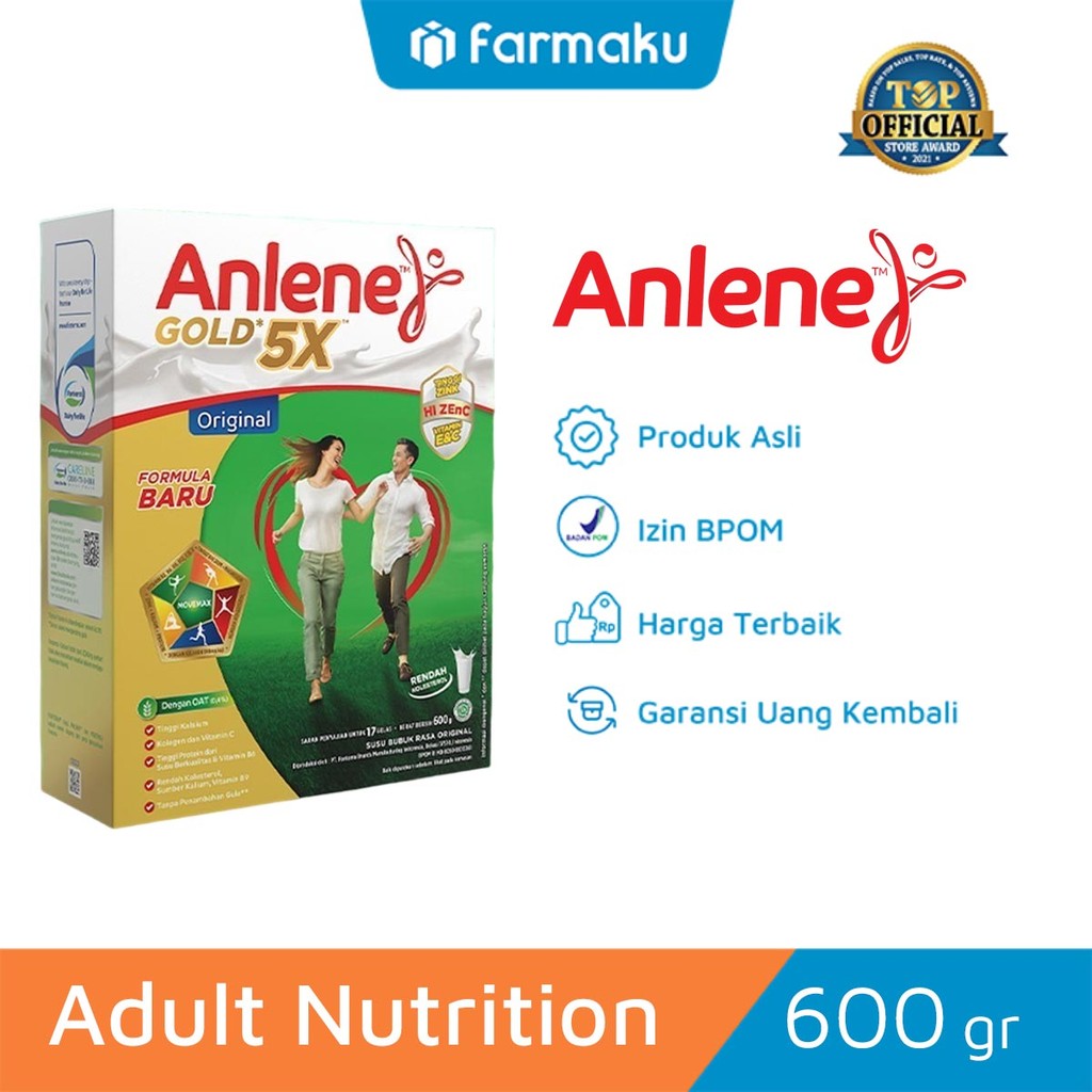 

Anlene Gold 5X Susu Bubuk Dewasa Original 600 gr - Nutrisi Tinggi Kalsium, Serat & Sumber Kalium