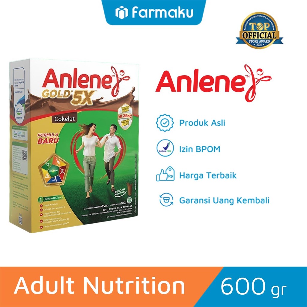 

Anlene Gold 5X Susu Bubuk Dewasa Cokelat 600 gr - Nutrisi Tinggi Kalsium, Serat & Sumber Kalium