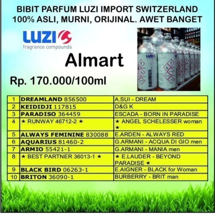 Bibit Biang Parfum All Varian Luzi Tanpa Campuran 50Ml 100Ml 500Ml 5
