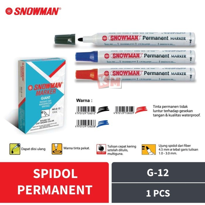 

HARGA DISC - Spidol Permanent Marker Snowman G-12 G12 Permanen