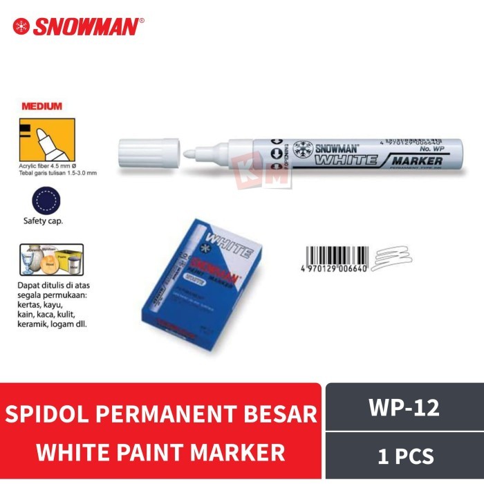 

Spidol Permanent Paint Marker White Snowman WP-12 WP12 Permanen Putih