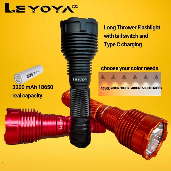Leyoya C8X Senter Throw Super Terang Dengan Pengisian Tipe C