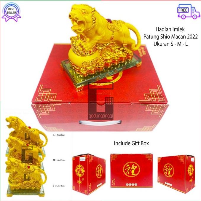 LKJ Hadiah Kado Gift Box Imlek Patung Pajangan Shio Macan Harimau Emas Gol