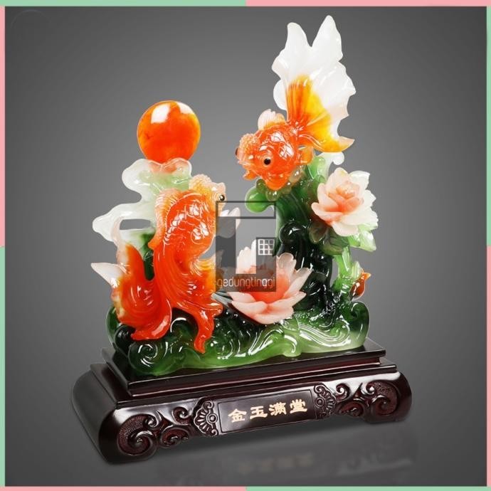 LKJ Patung Pajangan Ikan Koi Mas Emas Koki Teratai Fengshui Hoki Rejeki
