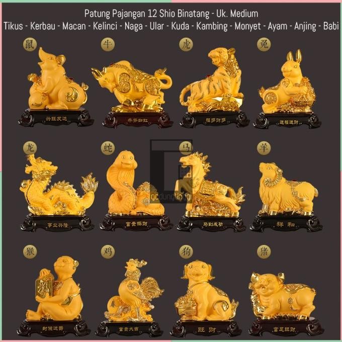 LKJ Patung Pajangan Hiasan Meja Shio Kerbau Kado Ultah Fengshui Emas Besar