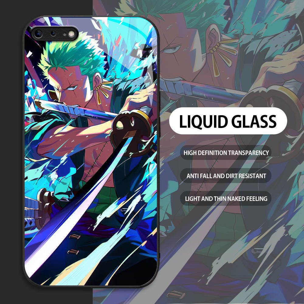 For Apple iPhone 6 6S 7 8 Plus SE2020 se2022 Casing Skin Handphone  One Piece Zoro Glass kesing Phon