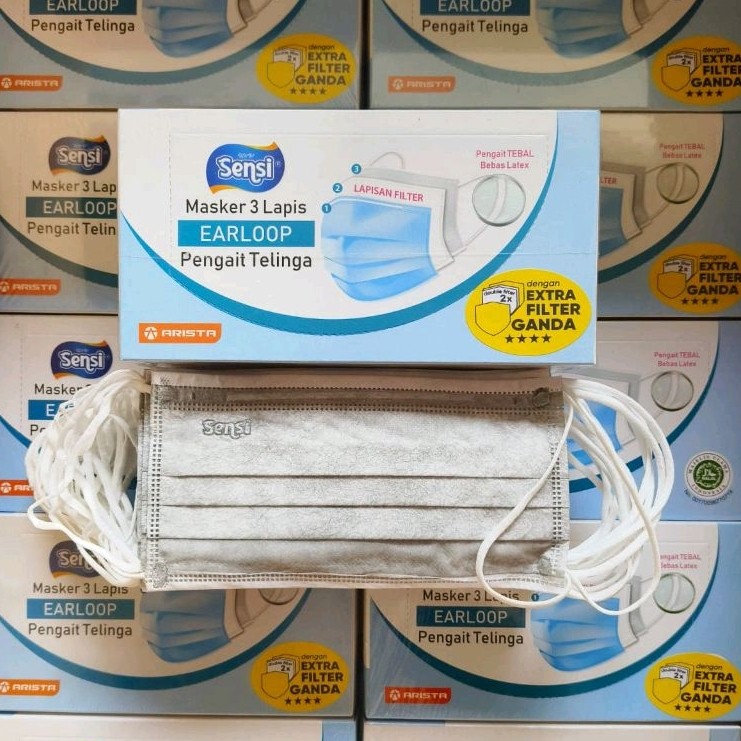 Masker Sensi Earloop 4 Ply Warna Abu-abu Isi 40 Pcs