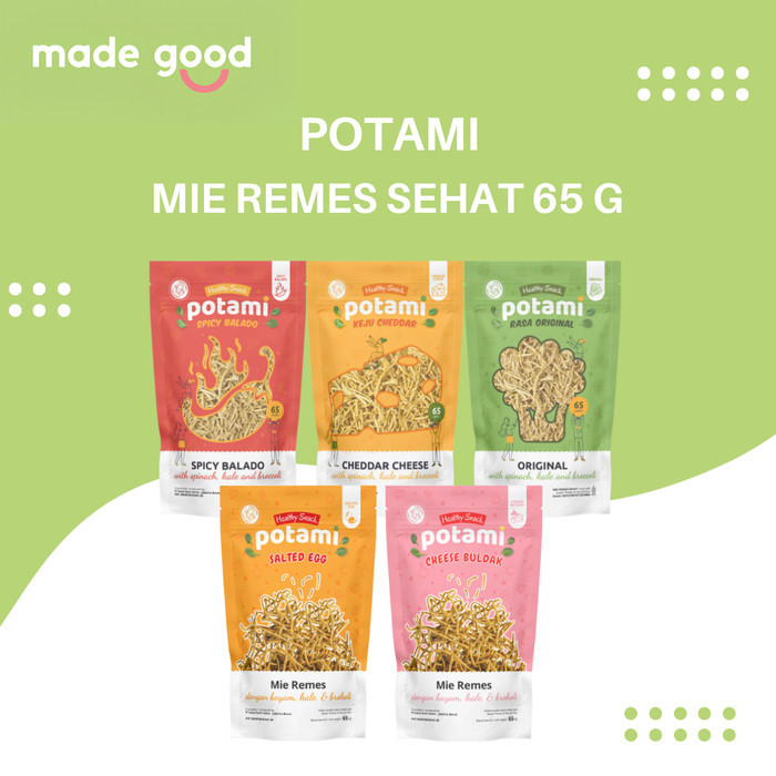 

CUCI GUDANG Potami Healthy Snack 65gr Mie Remes Bayam Original Spicy Cheese 65gr