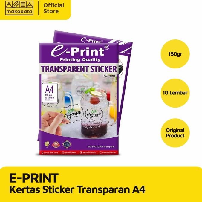 

Sale Kertas Sticker Transparent A4 150 Gram E-Print | Stiker Transparan