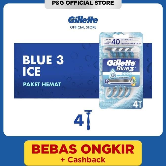 GILLETTE BLUE 3 ICE ALAT CUKUR PENCUKUR ISI 4 MESIN CUKUR RAMBUT KUMIS JENGGOT BULU MODERN TERBARU A