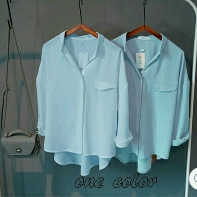 Kemeja Hem Wanita Cewek Sky Blue Biru Bluesky Emma H24ID