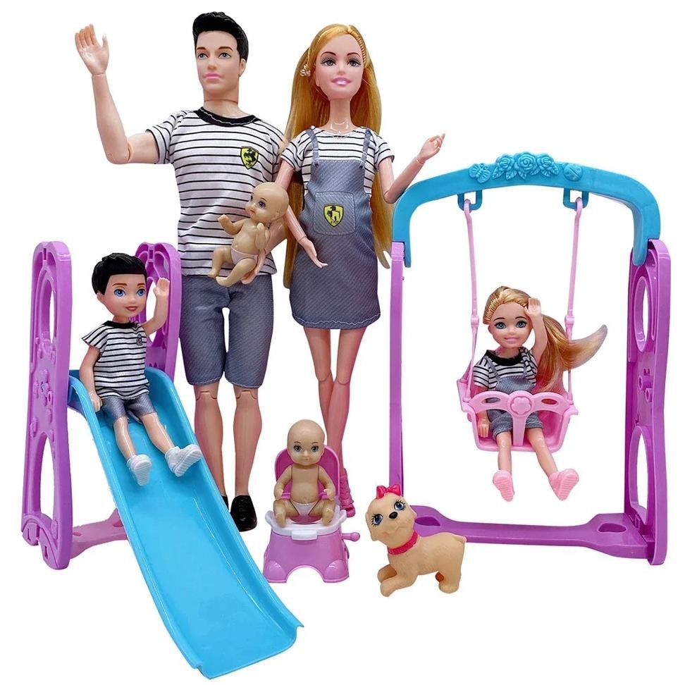 5pcs/lot family couple dolls pregnant mom doll stroller bed accessories baby boy ken playset kids pr