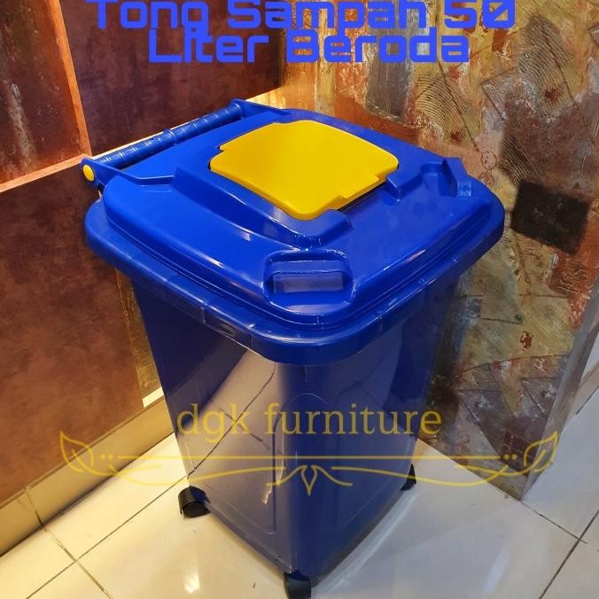 TERMURAH - Tong Tempat sampah Plastik Dustbin Besar Roda Beroda 50 Liter 50L 50 L