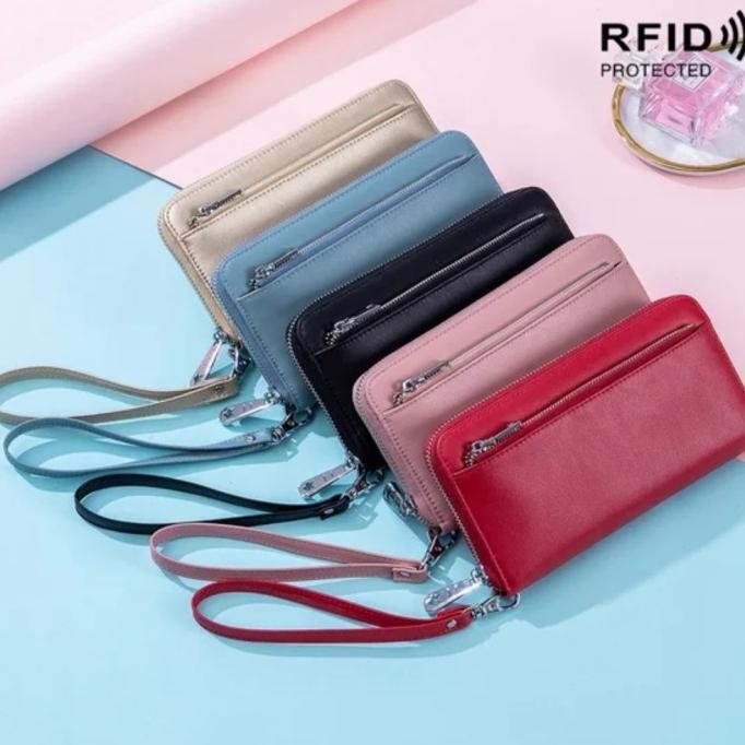 Dompet Minimalis Wanita Dompet Wanita Dompet Panjang Rfid Clutch Dompet Kulit Mewah 7190