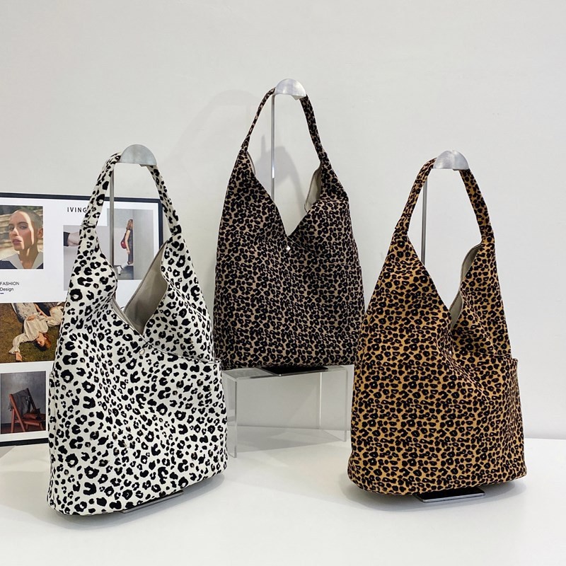 Tas Tote Wanita Motif Macan Tutul, Tas Kapasitas Besar, Tas Tote Motif Macan Tutul Mode Gaya Barat