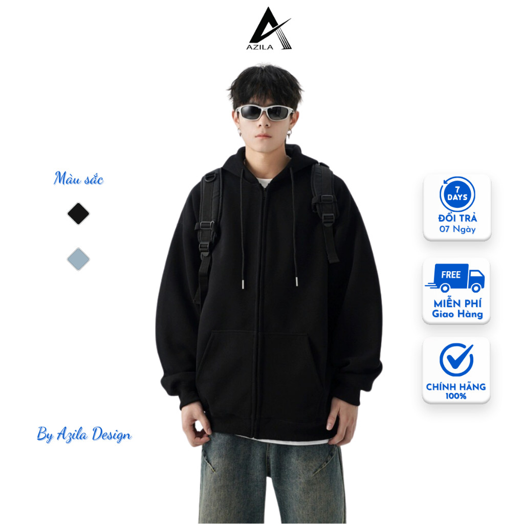 [Premium Prenium] Hoodie polos AZILA, hoodie ritsleting untuk Pria dan Wanita dengan bentuk longgar 