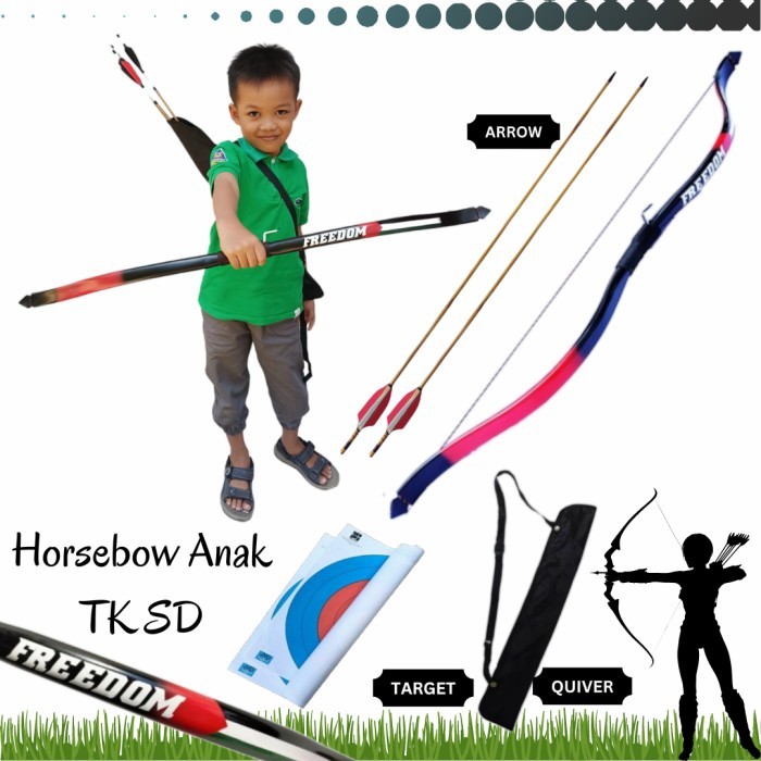 Dijuall Busur Panah Alat Perlengkapan Panahan Horsebow Tradisional Anak TK SD