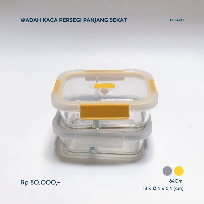 GRATIS ONGKIR WADAH KACA PERSEGI PANJANG SEKAT TOPLES FOOD CONTAINER