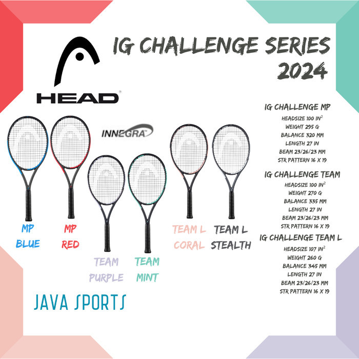 Raket Tenis Head IG Challenge Innegra 2024 Series TEAM MP TEAM L Original Tennis Racket Pemula -