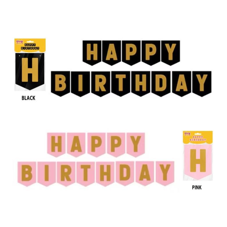 Banner Happy Birthday Polos Gold / Tulisan Happy Birthday Dinding / Dekorasi Ulang Tahun