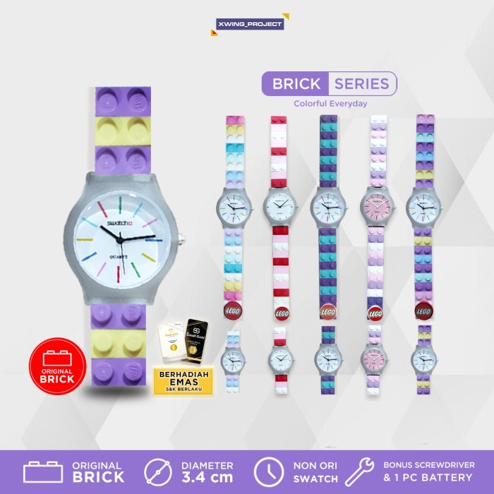 Swatch Jam tangan analog Strap brick original LEG0 Unisex wanita anak