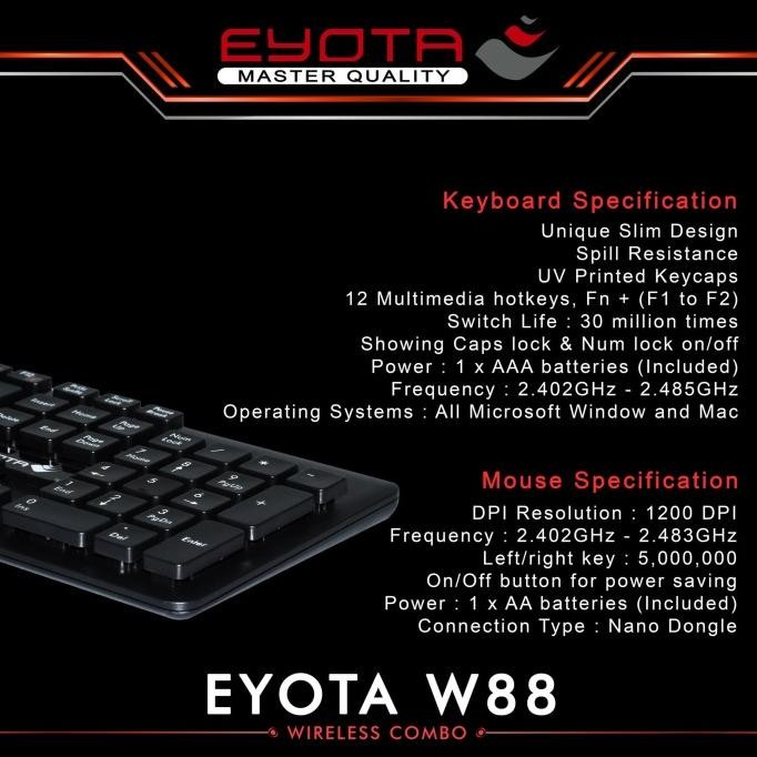Sale Keyboard Dan Mouse Wireless Combo Eyota W88