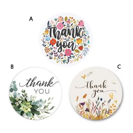 

GJ374 Paper Tags - 1" Floral Round "Thank You" Sticker #03 STOK TERBATAS