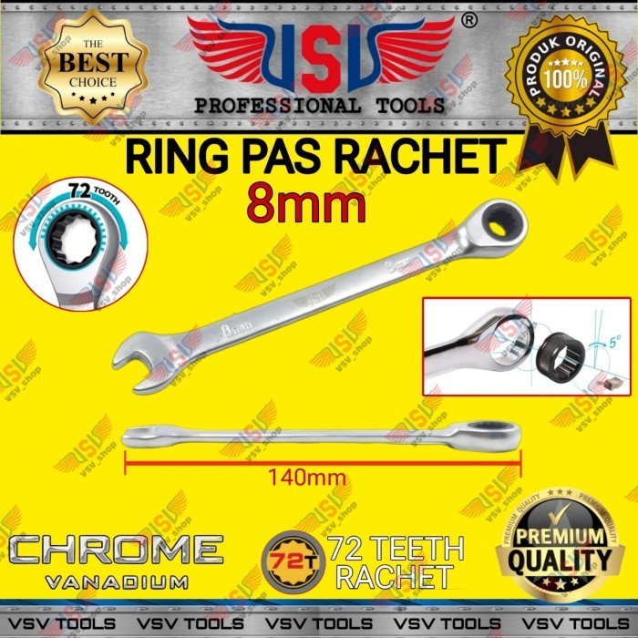 Ready Kunci Ring Pas Rachet RingPas 8mm VSV Combination Rachet Wrench