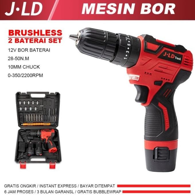 Jld Brushless Cordless Drill Mesin Bor 2 Baterai 12 Volt Bisa Tembok Harga Spesial