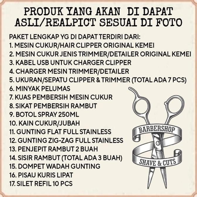PAKET MASTER ALAT CUKUR LENGKAP ORIGINAL KEMEI/BARBERSHOP/SALON