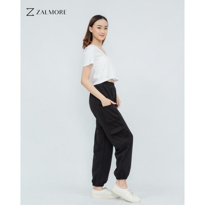 Zalmore Cargo Jogger Pants Fleece - Celana Jogger Wanita - Bla,L