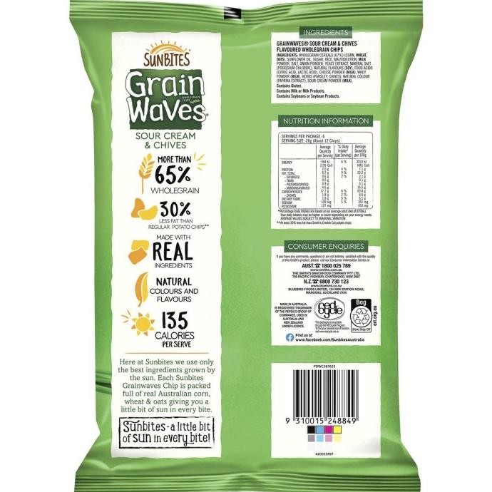 

Ready Sunbites Grain Waves Wholegrain Chips Sour Cream & Chives 170G Aussie