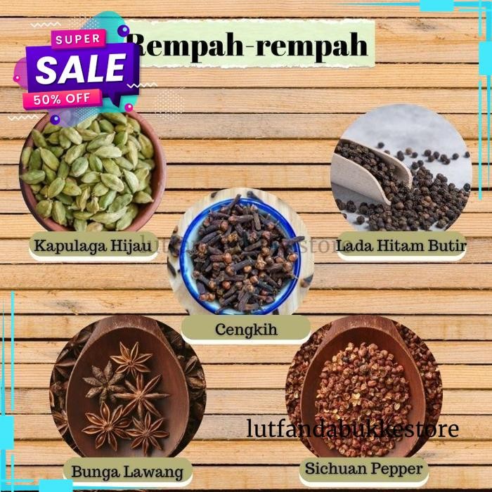 

ANEKA REMPAH-REMPAH MASAKAN KAPULAGA LADA HITAM BUNGA LAWANG SICHUAN CENGKIH FREE ONGKIR !!