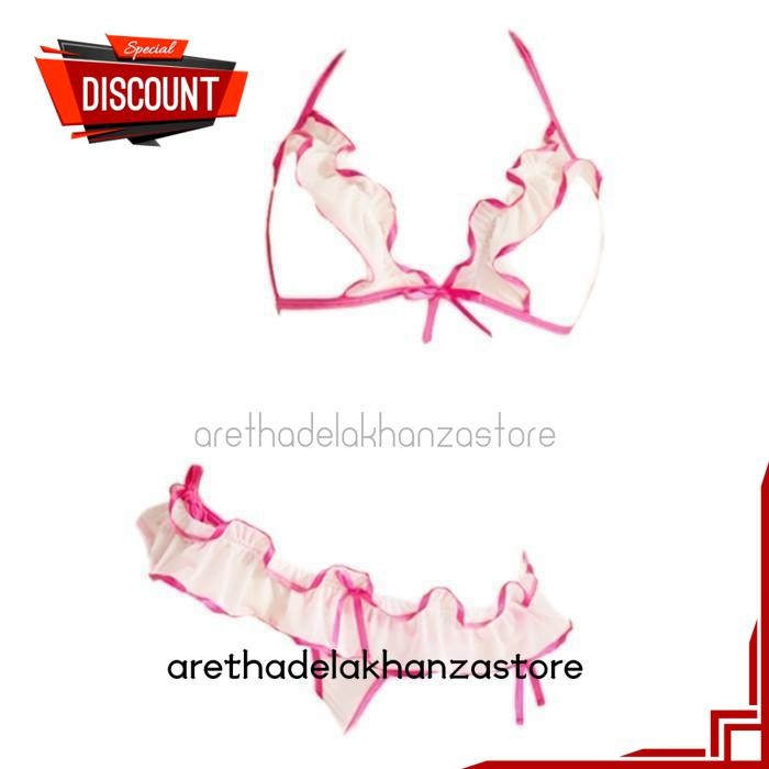 PAKAIAN DALAM BRA SET BRALETTE SEXY HOT BH OPEN CUP CD CROTCHLESS PUTIH TALI MAGENTA SEKSI FREE ONGK
