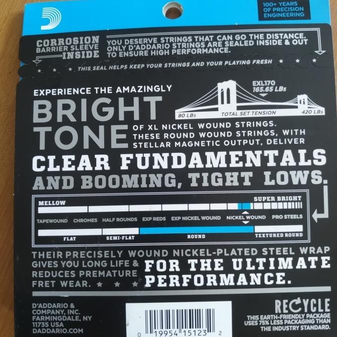 Sale Senar Bass Gitar D'Addario Exl170 45/100 Original/Dadario Exl 170