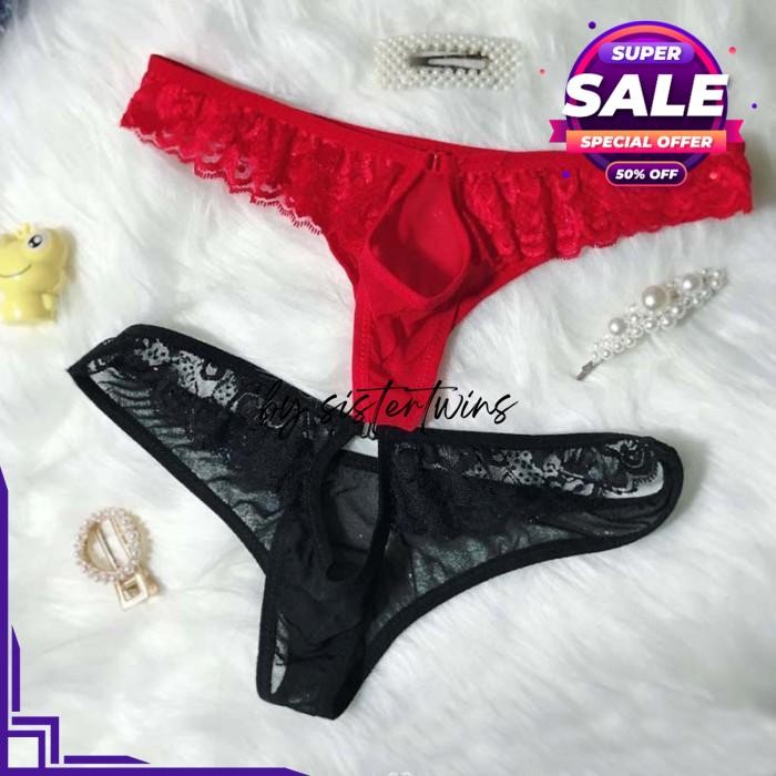 CD PRIA SEXY TRANSPARAN CUTOUT THONG BAHAN LACE Y BY SISTER TWINS STORE BAHAN BERKUALITAS 