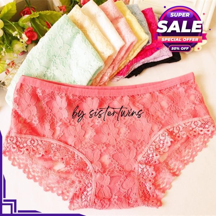 CD WANITA SEXY CELANA RENDA TRANSPARAN WARNA PERMEN - - MERAH MUDA, L BY SISTER TWINS STORE HIGHT QU
