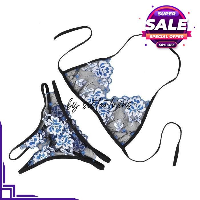 BRA LINGERIE SEXY LACE G STRING OPEN CD BORDIR SET BY SISTER TWINS STORE HIGHT CLASS 