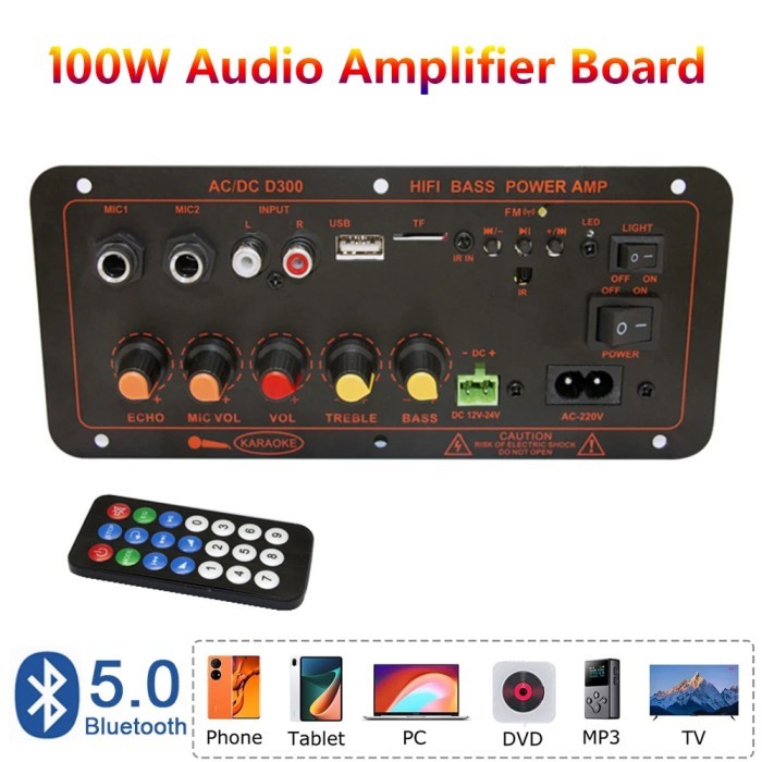 Amplifier Board D300 100W Module USB FM Radio TF DIY Bluetooth Kit Speaker Aktif Kit Power Amplifier