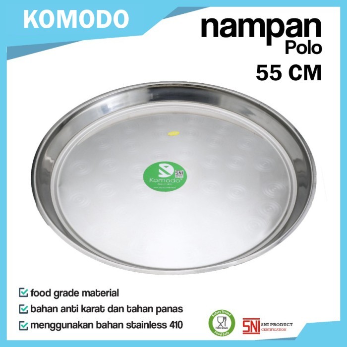 KOMODO NAMPAN BULAT / BAKI BUNDAR WADAH SAJI STAINLESS POLO 55 CM