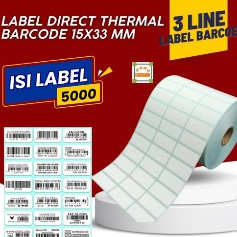 

Sale Stiker Label Barcode Direct Thermal 3 Line 33X15Mm [5000 Pcs]