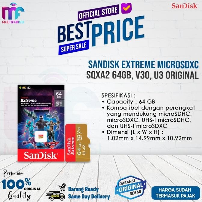 

SanDisk Extreme microSDXC, SQXA2 64GB, V30, U3 Original