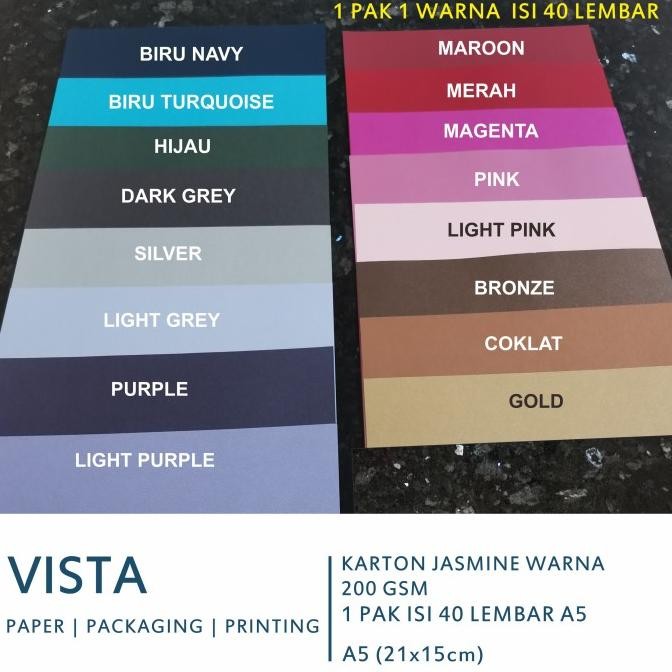 

Sale Kertas Karton Jasmine Warna Non Pastel, A5, 1 Pak Isi 40 Lembar A5