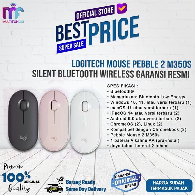 

Logitech Mouse Pebble 2 M350s Silent Bluetooth Wireless Garansi Resmi