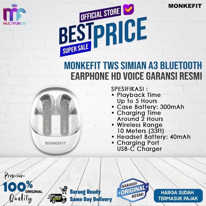 

Monkefit TWS Simian S3 Clip On Bluetooth Earphone Garansi Resmi