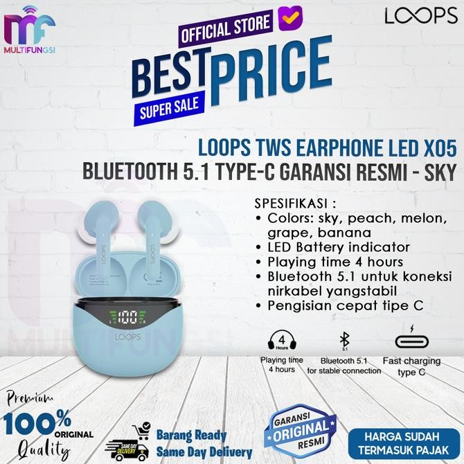 

Loops TWS Earphone Led X05 Bluetooth 5.1 Type-C Garansi Resmi