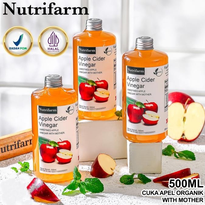 

CUKA APEL ORIGINAL ORGANIK 500 ML BUNDLE 3 PCS/APPLE CIDER VINEGAR WITH MOTHER/CUKA SARI APEL NUTRIFARM OFFICIAL DEHEALTH