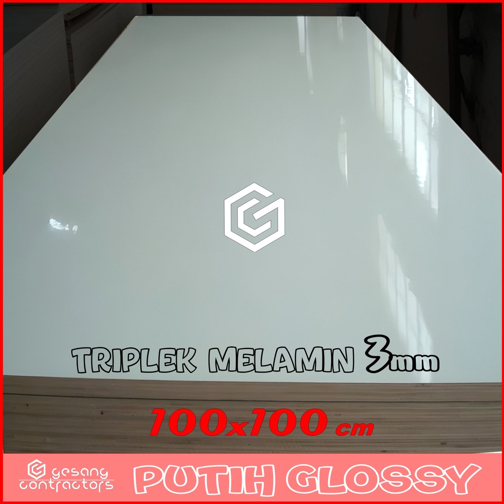 Triplek Melamin Putih 3mm 100x100 cm | ISI 3 LEMBAR Triplek | Putih Gloss 1 Muka 100 x 100 cm