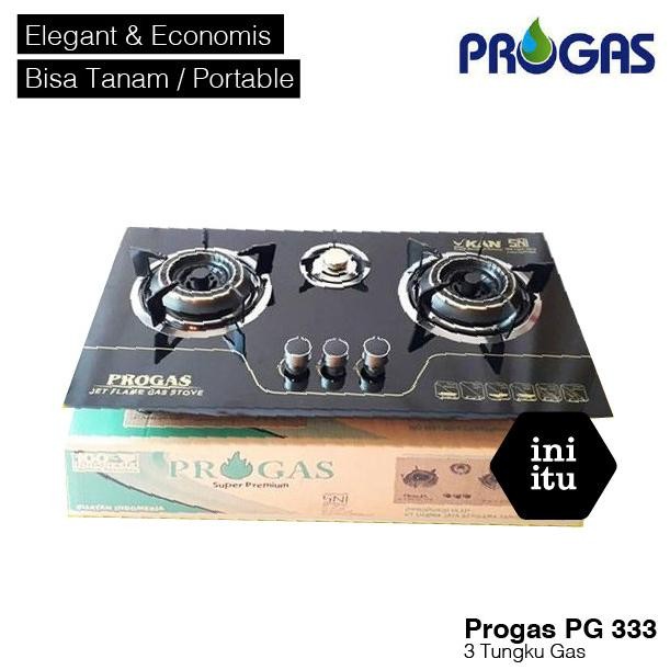 [ Progas ] Kompor Gas Kaca / Tanam Progas 3 Tungku - Full Burner